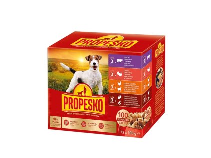 PROPESKO Dog kuřecí/jehněčí, krůta, králík s mrkví, kapsa 100 g (12 pack)