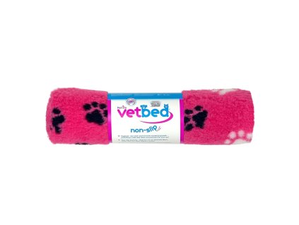 Vetbed protiskluz / Drybed růžová černé a bílé packy DELUXE 150 x 100 cm, vlas 30 mm