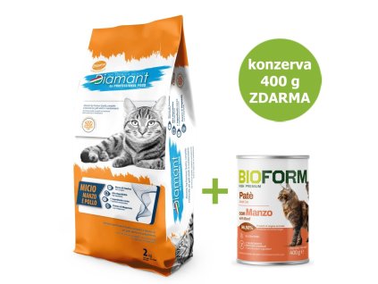 Diamant Cat Micio Hovězí a kuře 2 kg + konzerva ZDARMA