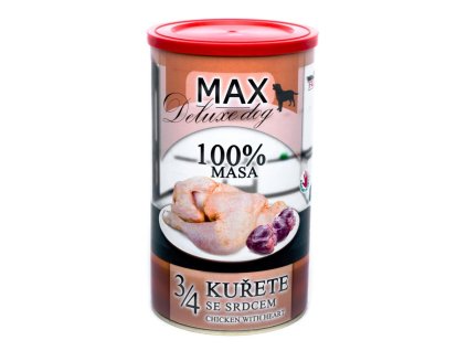 MAX Deluxe Dog 3/4 kuřete se srdcem, konzerva 1200 g