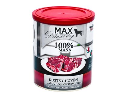 MAX Deluxe Dog kostky hovězí svaloviny s chrupavkou, konzerva 800 g