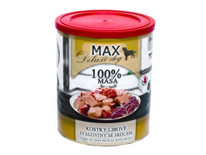 MAX Deluxe Dog kostky libové svaloviny se srdcem, konzerva 800 g
