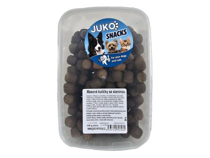 Masové kuličky se slaninou JUKO Snacks, dóza 600 g Expirace 12/2025