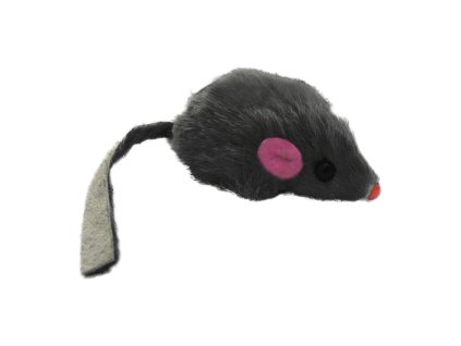 Myš s kožešinou šedá chrastící 5 cm