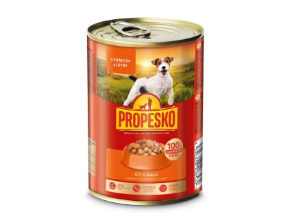 PROPESKO Dog kuřecí a játra v omáčce, kousky 415 g