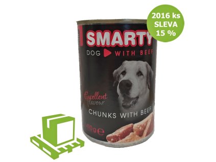SMARTY Dog Hovězí chunks, konzerva 410 g (paleta 2016 ks) SLEVA 15 %