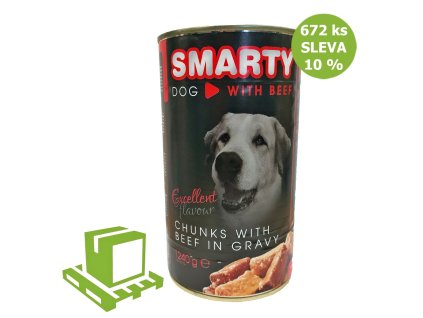 SMARTY Dog Hovězí chunks. konzerva 1240 g (paleta 672 ks) SLEVA 10 %