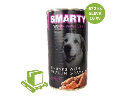 SMARTY Dog Telecí chunks, konzerva 1240 g (paleta 672 ks) SLEVA 10 %