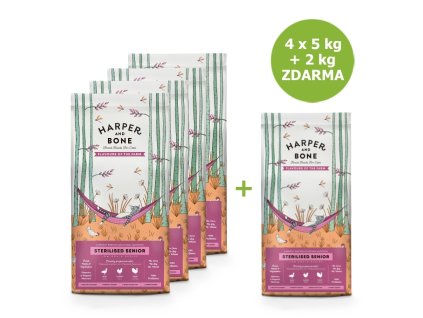 Harper and Bone Cat Senior Sterilised příchutě farmy AKCE 4 x 5 kg + 2 kg ZDARMA