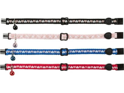 Obojek pro kočku motiv SRDÍČKA s rolničkou