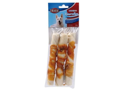 Pochoutka Trixie DentaFun buvolí kůže obalená kachním, rolky 3ks 140g