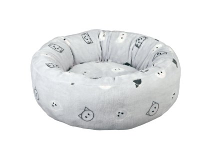 Kulatý pelíšek MIMI 50 cm, motiv kočičí hlavy, světle šedá