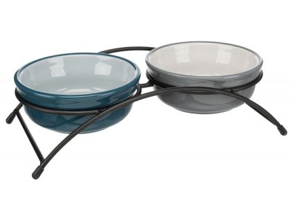 Set keramických misek v kovovém stojánku, 2 × 0.25 l/ø 13 cm, petrolejová/šedá