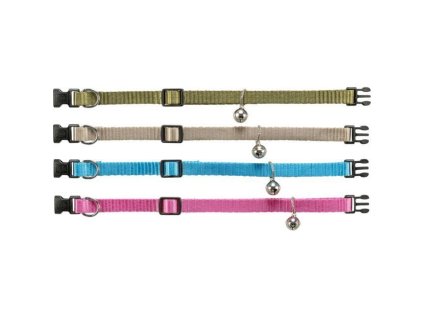 Nylonový nastavitelný obojek pro kočku, s rolničkou, khaki/béž/tyrkys/růž