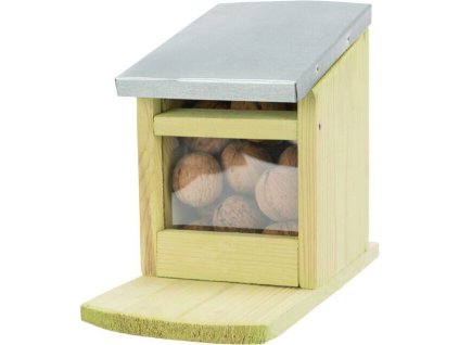 Krmná stanice pro veverky 12 x18 x 24 cm, přírodní borové dřevo/kov