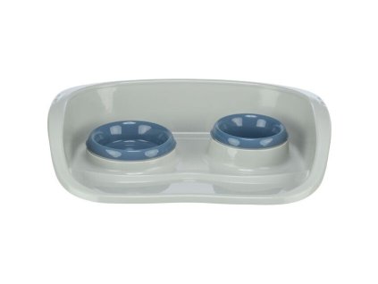 Plastový bar se 2 miskami (0,25 l/ 9cm a 0,3 l/11cm), 46x11x30 cm, šedá/různé