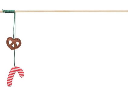 Xmas vánoční prut pro kočky 48 cm, s preclíkem/lízátkem, šustící, dřevo/polyester