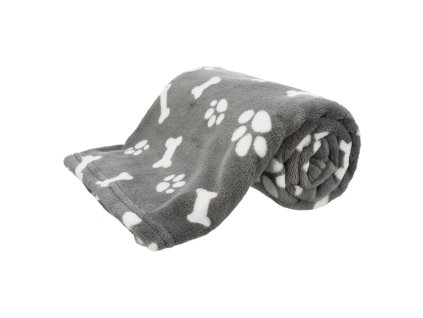 Plyšová deka KENNY, šedá s kostičkami a packami (Velikost 75 x 50cm)