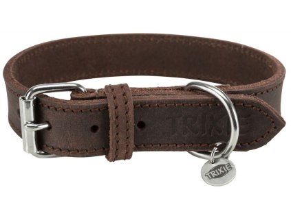 Kožený obojek RUSTIC - tmavě-hnědá (Velikost S-M: 34-40cm/25mm)