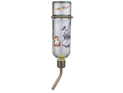 Skleněná napáječka Honey & Hopper s kovovým pítkem (Objem 500 ml, např. králíci)