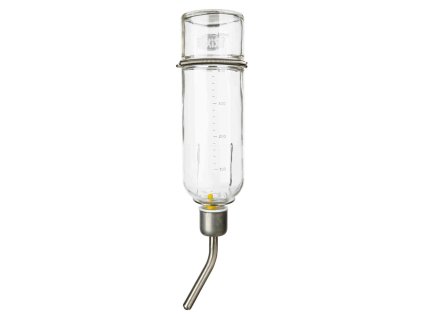 Skleněná napáječka s kovovým pítkem (Objem 500 ml, např. králíci)