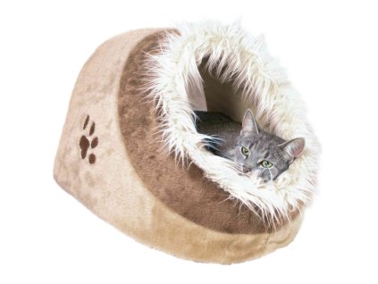 MINOU plyšová jeskyně, béžová/hnědá (Velikost 35 x 26 x 41cm)