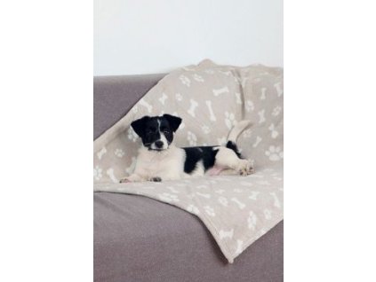 Deka pro psy KENNY bílé kosti,tlapky 100x150cmbéžováTR