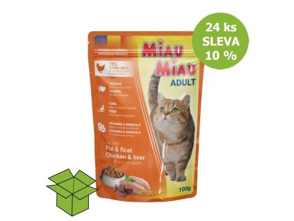 Miau Miau Cat kuřecí a játra, kapsa 100 g (24 ks) SLEVA 10 %