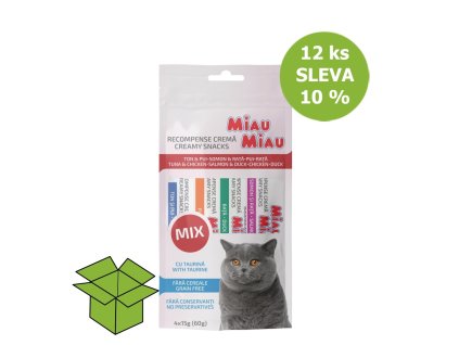 Miau Miau Creamy Snacks Cat mix 15 g 4 pack (12 ks) SLEVA 10 %