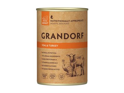 Grandorf konzerva pro psy Adult Telecí a krocan 400g