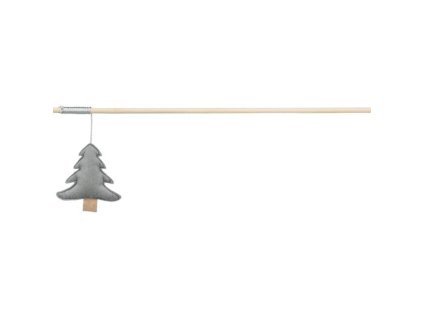 Vánoční hrací prut se stromkem a catnipem, 48 cm, filc/dřevo, šedá