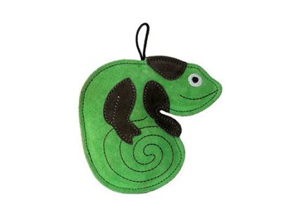Hračka pes LEATHER CHAMELEON kůže,zelená 16cm Kiwi
