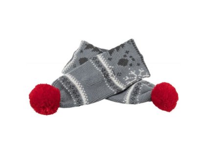 Vánoční šál s bambulkou, M: 70 cm, šedobílá/červená