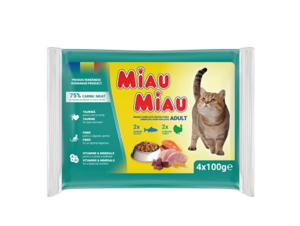 Miau Miau Cat Mix krůta a losos, kapsa 100 g (4 pack)