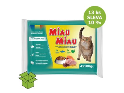 Miau Miau Cat Mix krůta a losos, kapsa 100 g 4 pack (13 ks) SLEVA 10 %