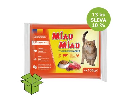Miau Miau Cat Mix hovězí a kuřecí, kapsa 100 g 4 pack (13 ks) SLEVA 10 %