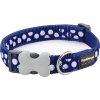 Red Dingo obojek – White Spots on Navy – 12 mm x 20-32 cm