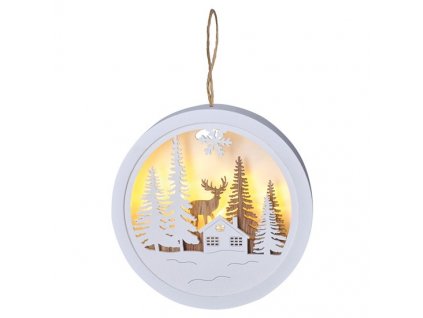 Solight LED vánoční dekorace závěsná, les a jelen, bílá a hnědá, 2x AAA