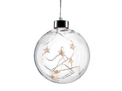 Solight LED vánoční koule skleněná, 10LED, 2x AA, IP20