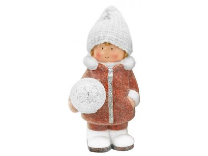 Postavička MagicHome Vánoce, Chlapeček se sněhovou koulí, 1 LED, 14x13x25 cm
