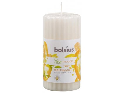 Svíčka Bolsius Pillar True Moods 120/60 mm, Feel happy (mango a bergamot)