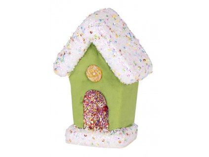 Dekorace MagicHome Candy Line, domek, zelený, 16 cm, závěsný