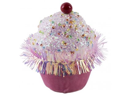 Dekorace MagicHome Candy Line, muffin, růžový, 7x7x11 cm, závěsný