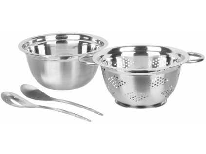 Sada na salát MagicHome, 24 cm, 4 dílný, mísa, síto, 2x naběračka, nerez
