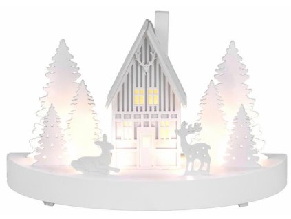 Dekorace MagicHome Vánoce, Horská chata, 6 LED, MDF, 2xAAA, 25x12x28 cm