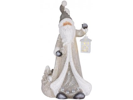 Dekorace MagicHome Christmas, Santa s lucernou, 1 LED, 2xAAA, keramiky, 34x21x65 cm