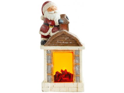 Dekorace MagicHome Vánoce, Santa s krbem, 9 LED, 3xAA, keramika, 27,50x19x51 cm