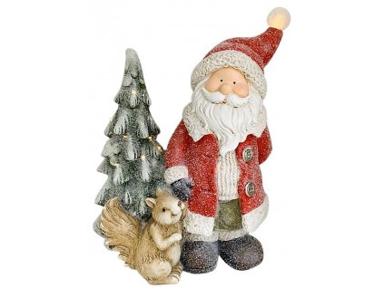 Dekorace MagicHome Vánoce, Santa s veverkou a stromkem, 1 LED, 2xAAA, keramika, 35,5