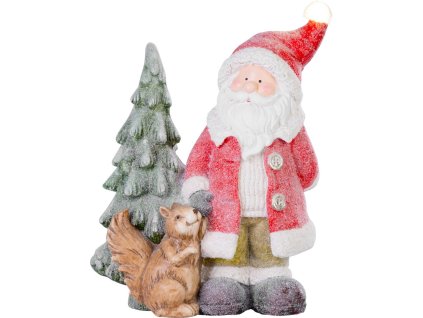 Dekorace MagicHome Vánoce, Santa s veverkou a stromkem, 1 LED, 2xAAA, keramika, 35,5