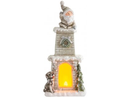 Dekorace MagicHome Vánoce, Santa v komíně, krb, 9 LED, 3xAAA, keramika, 28x18,50x60 cm